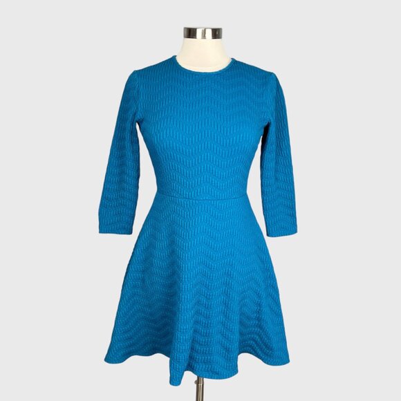 Shoshanna Womens Teal Blue Fit Flare Mini Dress Textured Stretchy Knit size 6 - Picture 1 of 10